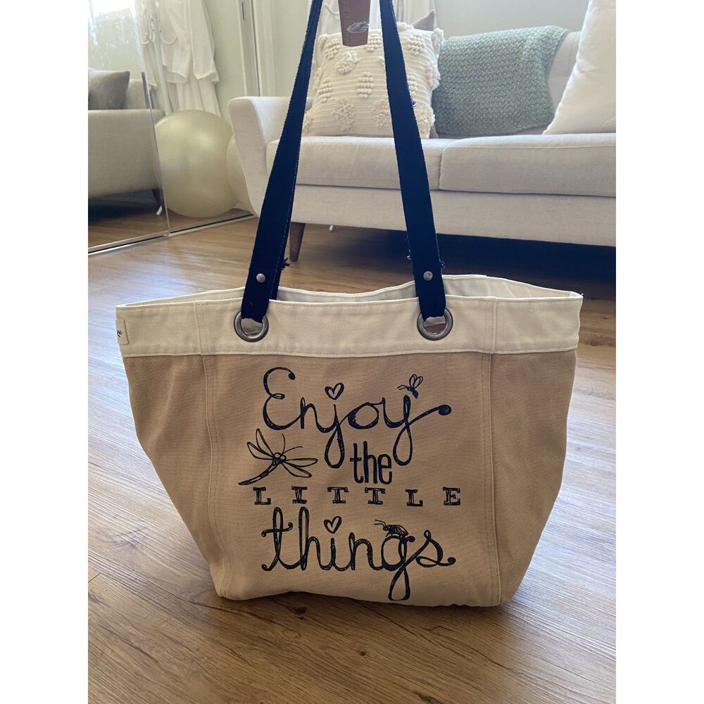Thirty-One Enjoy The Little Things Canvas Crew Utility Tote Bag Cream